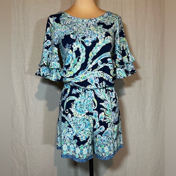 Lilly Pulitzer Lula Romper High Tide Navy Scuba Doo Engineered Romper Size SMALL - Picture 3 of 15
